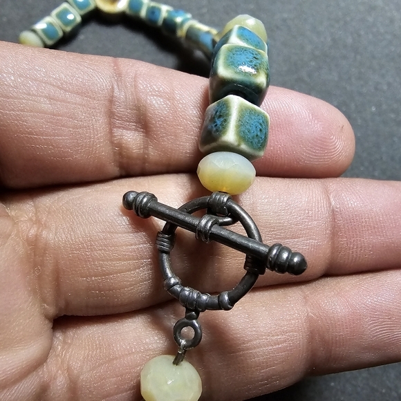 Boho Turquoise Ceramic/Porcelain Bead Statement Necklace Sterling Silver Clasp t - Picture 6 of 8